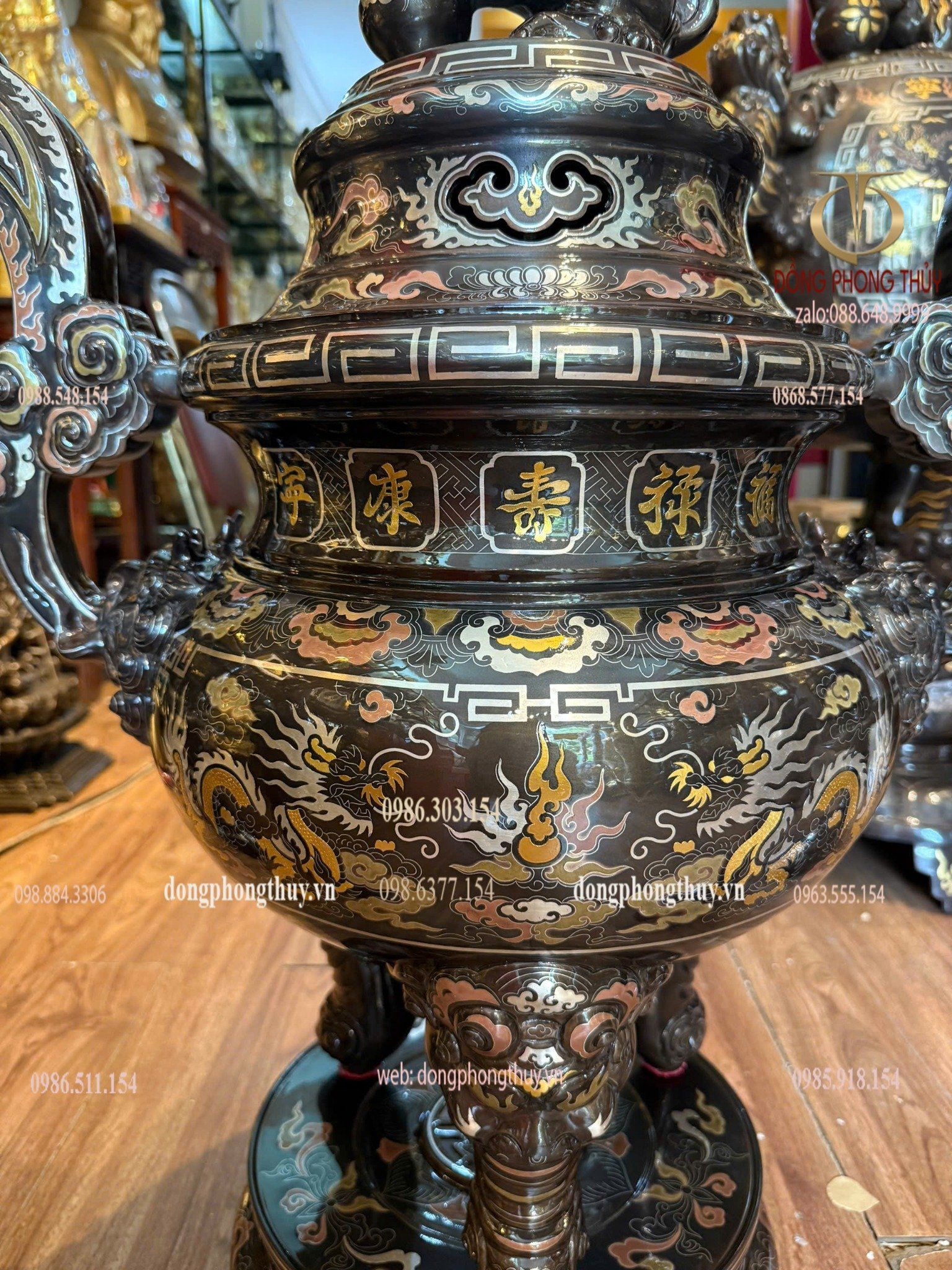 Bộ đỉnh đồng khảm ngũ sắc 80cm nặng 110kg