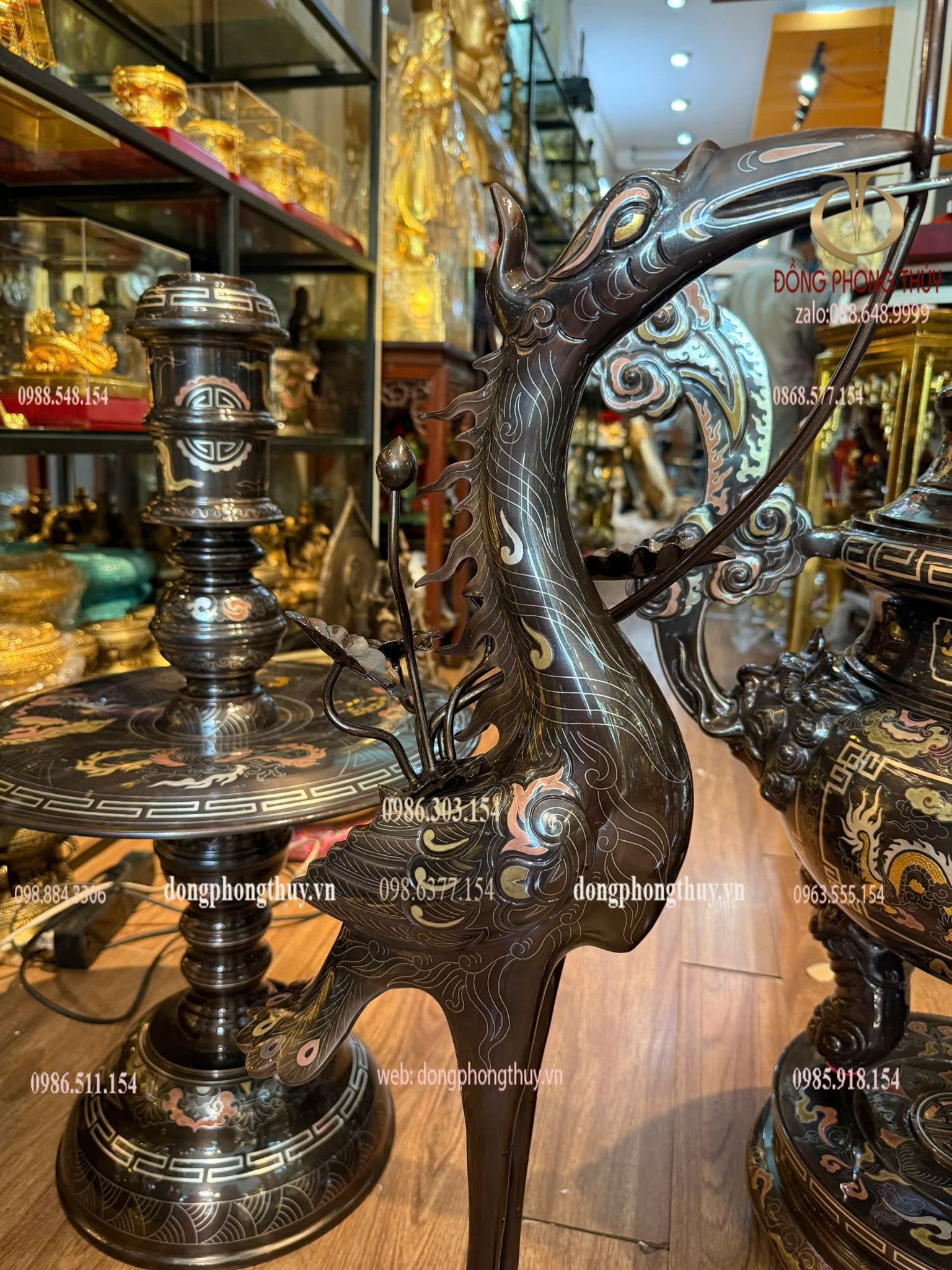 Bộ đỉnh đồng khảm ngũ sắc 80cm nặng 110kg