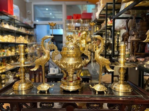 Bộ đỉnh đồng cát tút cao 50cm nặng 27,5kg song long chầu nguyệt