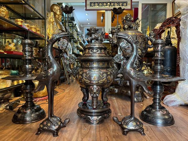 Bộ đỉnh đồng khảm ngũ sắc 80cm nặng 110kg