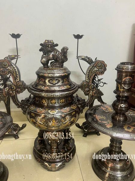 Bộ đỉnh đồng khảm ngũ sắc 80cm nặng 110kg