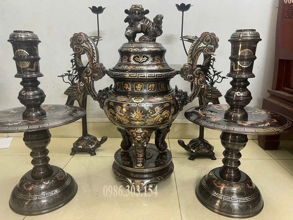 Bộ đỉnh đồng khảm ngũ sắc 80cm nặng 110kg