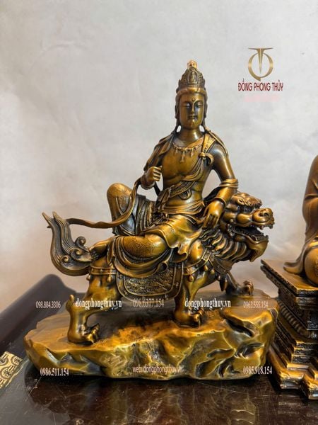 Hoa nghiêm tam thánh bằng đồng cao 30cm màu hun nâu