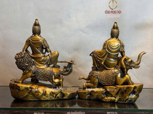 Hoa nghiêm tam thánh bằng đồng cao 30cm màu hun nâu