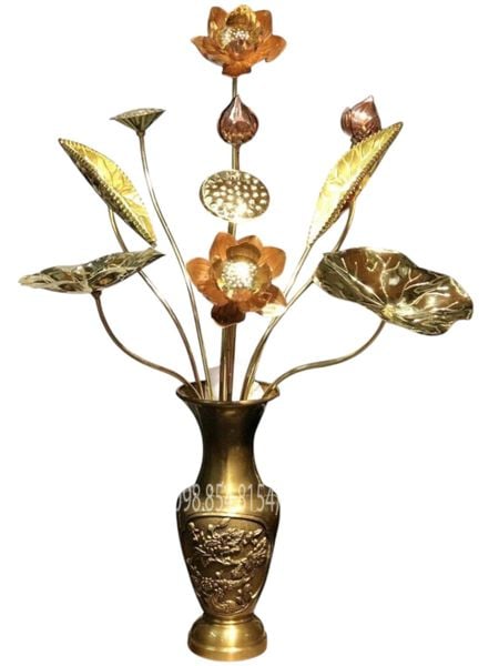 Lọ hoa 30 và 10 cành hoa sen bằng đồng