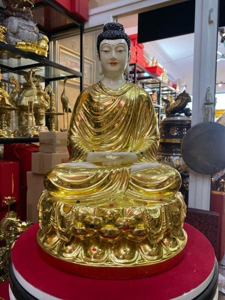 Tượng phật Thích Ca 40cm 12kg bằng đồng dát vàng vẽ diện