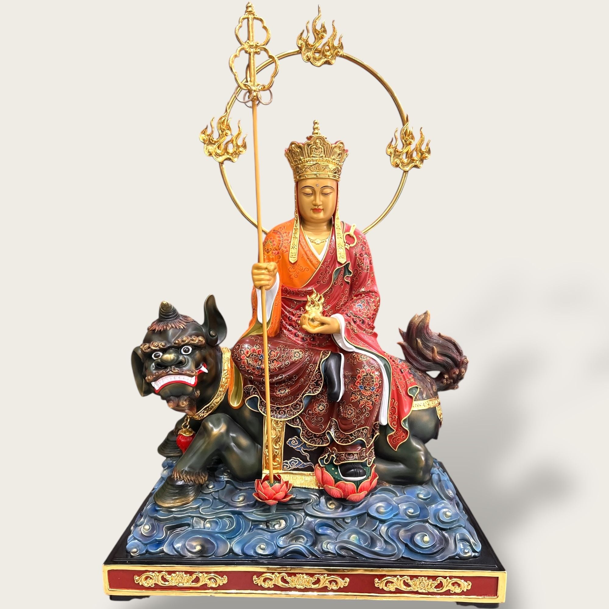 Tượng Địa Tạng Vương bằng đồng vẽ gấm dát vàng 24k