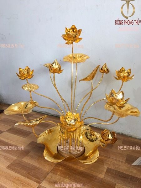 Chậu hoa sen đồng mạ vàng 24k