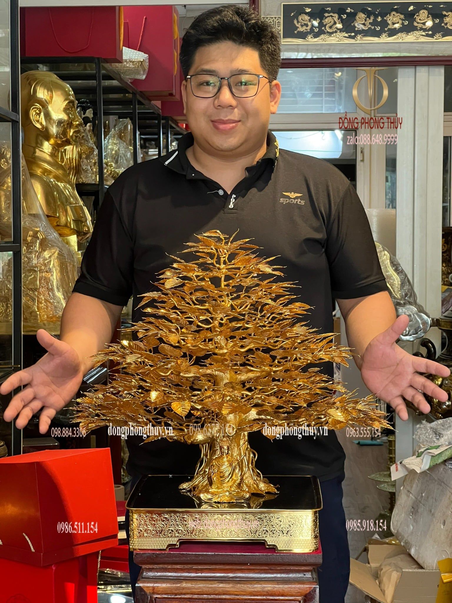 Cây bồ đề bằng đồng mạ vàng 24k