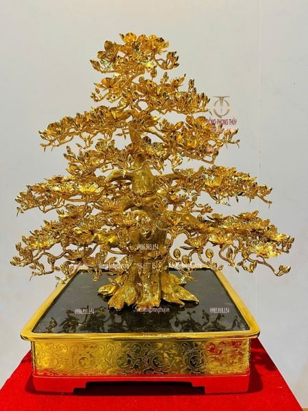 Quà tặng mạ vàng: Cây mai vàng bonsai bằng đồng mạ vàng 24k