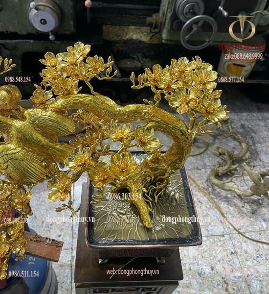 Quà tân gia mạ vàng : cây mai vàng bằng đồng mạ vàng