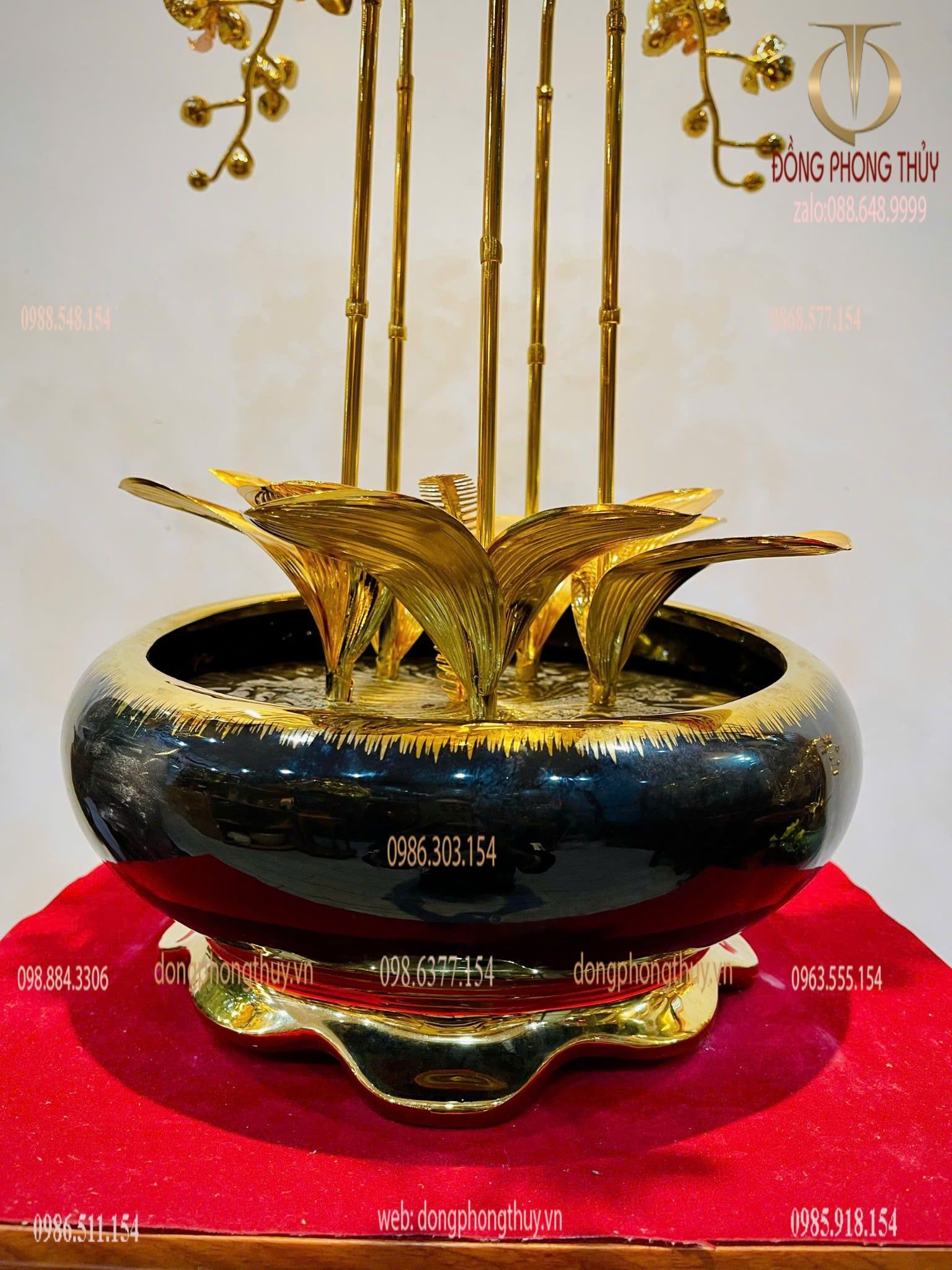 Chậu hoa lan bằng đồng mạ vàng 24k 5 cành