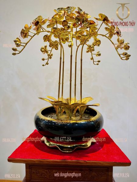 Chậu hoa lan bằng đồng mạ vàng 24k 5 cành