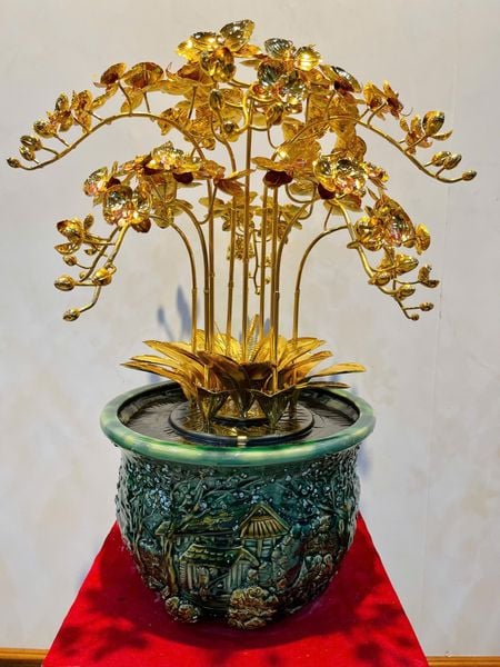 Chậu Lan 10 cành mạ vàng 24k cao 62 cm