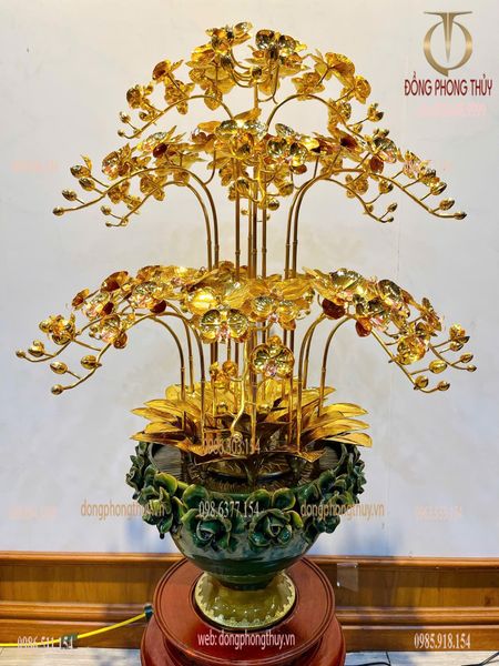 Chậu hoa lan 18 cành bằng đồng mạ vàng 24k