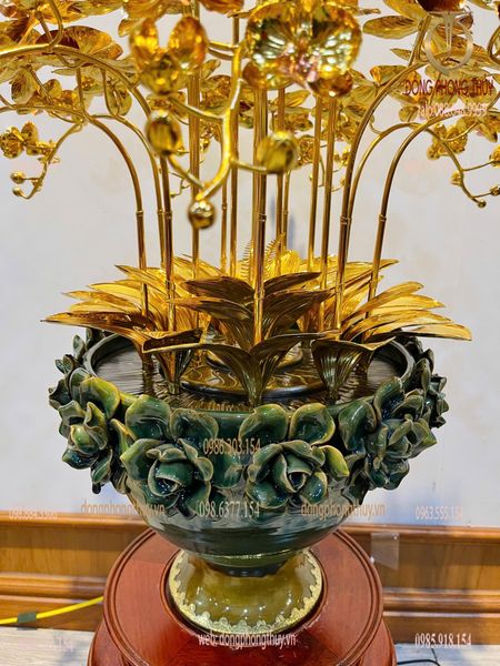 Chậu hoa lan 18 cành bằng đồng mạ vàng 24k