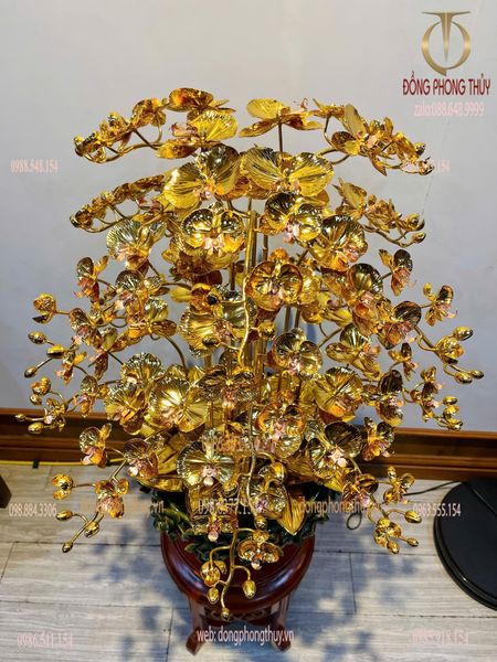 Chậu hoa lan 18 cành bằng đồng mạ vàng 24k