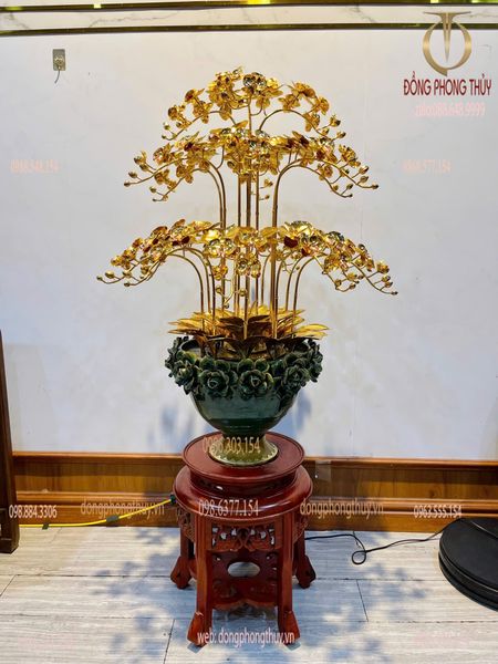 Chậu hoa lan 18 cành bằng đồng mạ vàng 24k