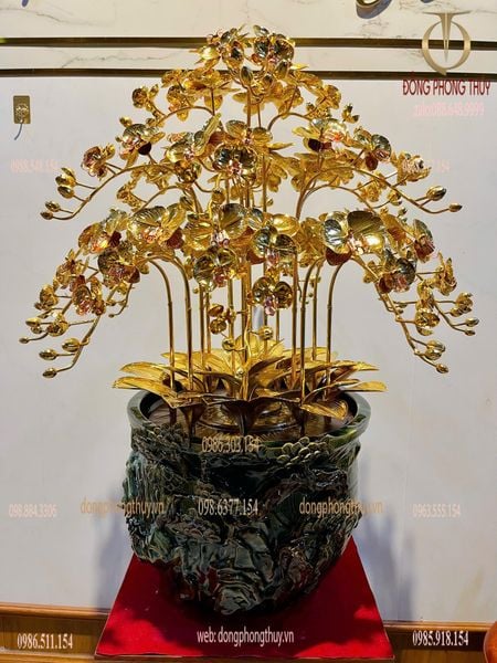Chậu hoa lan bằng đồng mạ vàng 24k 18 cành