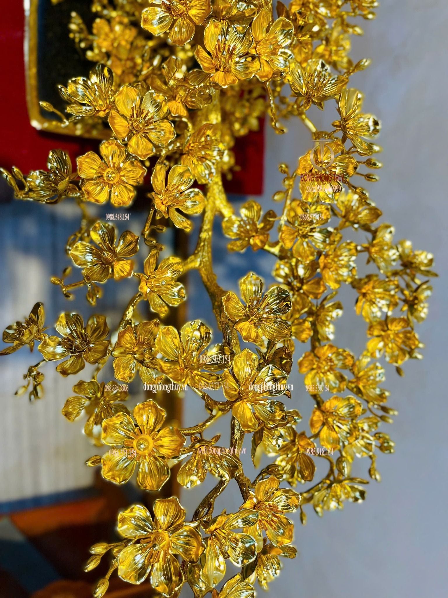 Cây mai vàng bonsai dáng thế bằng đồng mạ vàng 24k
