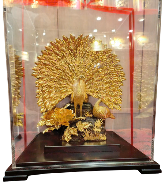 Quà tặng mạ vàng: chim công khổng tước mạ vàng 24k