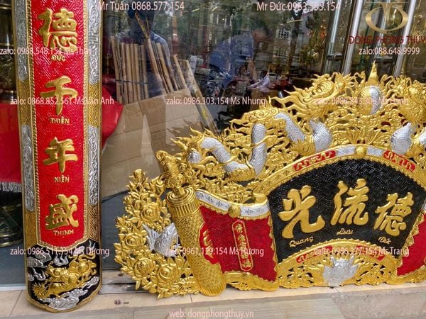 Cuốn thư câu đối dát vàng nano dát bạc 1m76