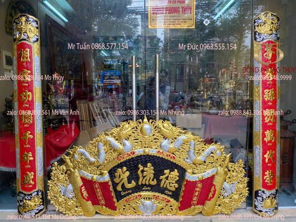 Cuốn thư câu đối dát vàng nano dát bạc 1m76