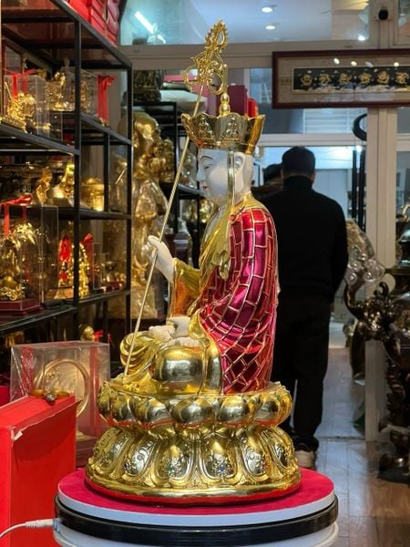 Tượng địa tạng vương bồ tát cao 50cm 15kg  bằng đồng, màu thủ công vẽ gấm diện