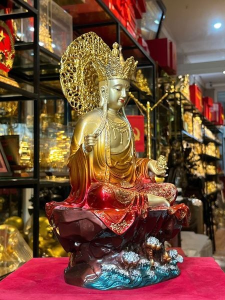 Tượng phật Địa Tạng Vương Bồ Tát bằng đồng cao 38cm màu sắc độc quyền chỉ có tại Phật Gia Quỳnh Trang