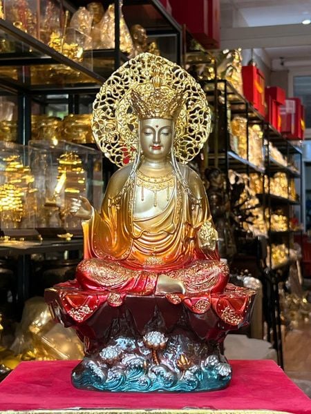 Tượng phật Địa Tạng Vương Bồ Tát bằng đồng cao 38cm màu sắc độc quyền chỉ có tại Phật Gia Quỳnh Trang