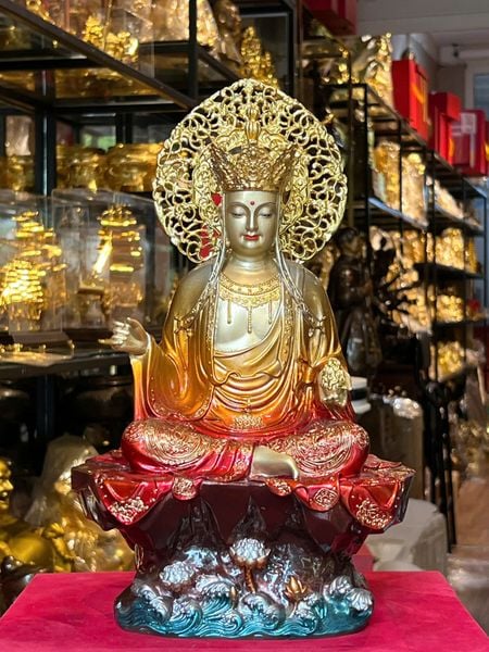 Tượng phật Địa Tạng Vương Bồ Tát bằng đồng cao 38cm màu sắc độc quyền chỉ có tại Phật Gia Quỳnh Trang