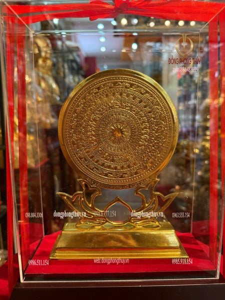 Trống đồng 13cm bằng đồng dát vàng