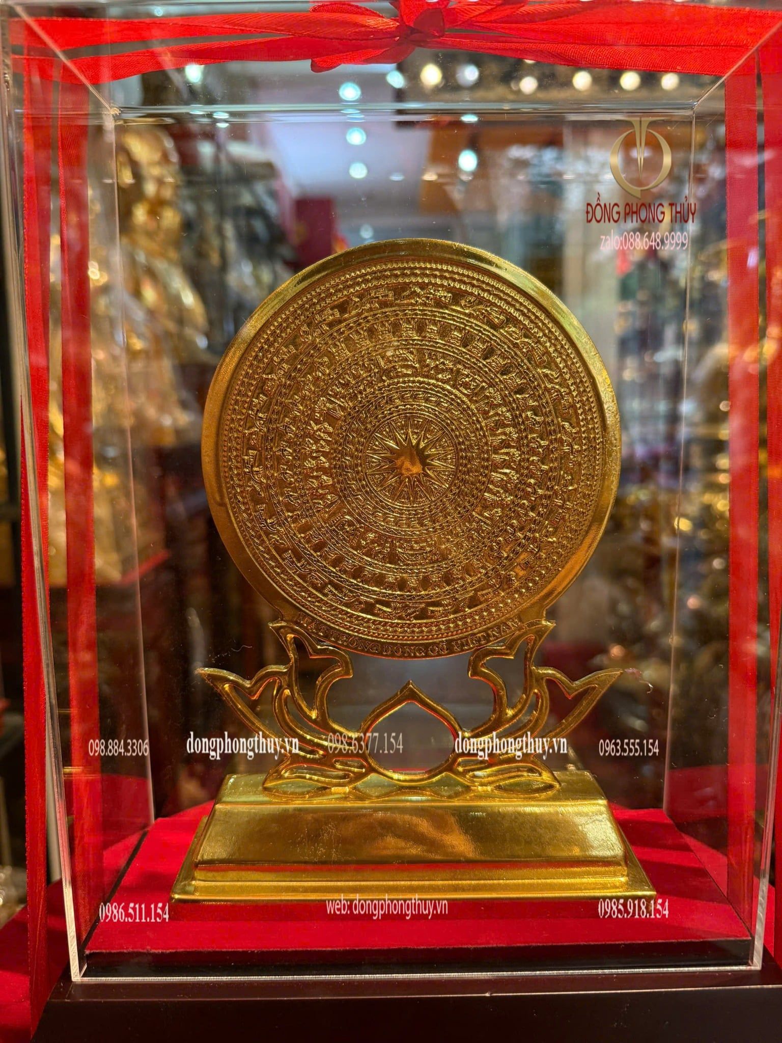 Trống đồng 13cm bằng đồng dát vàng