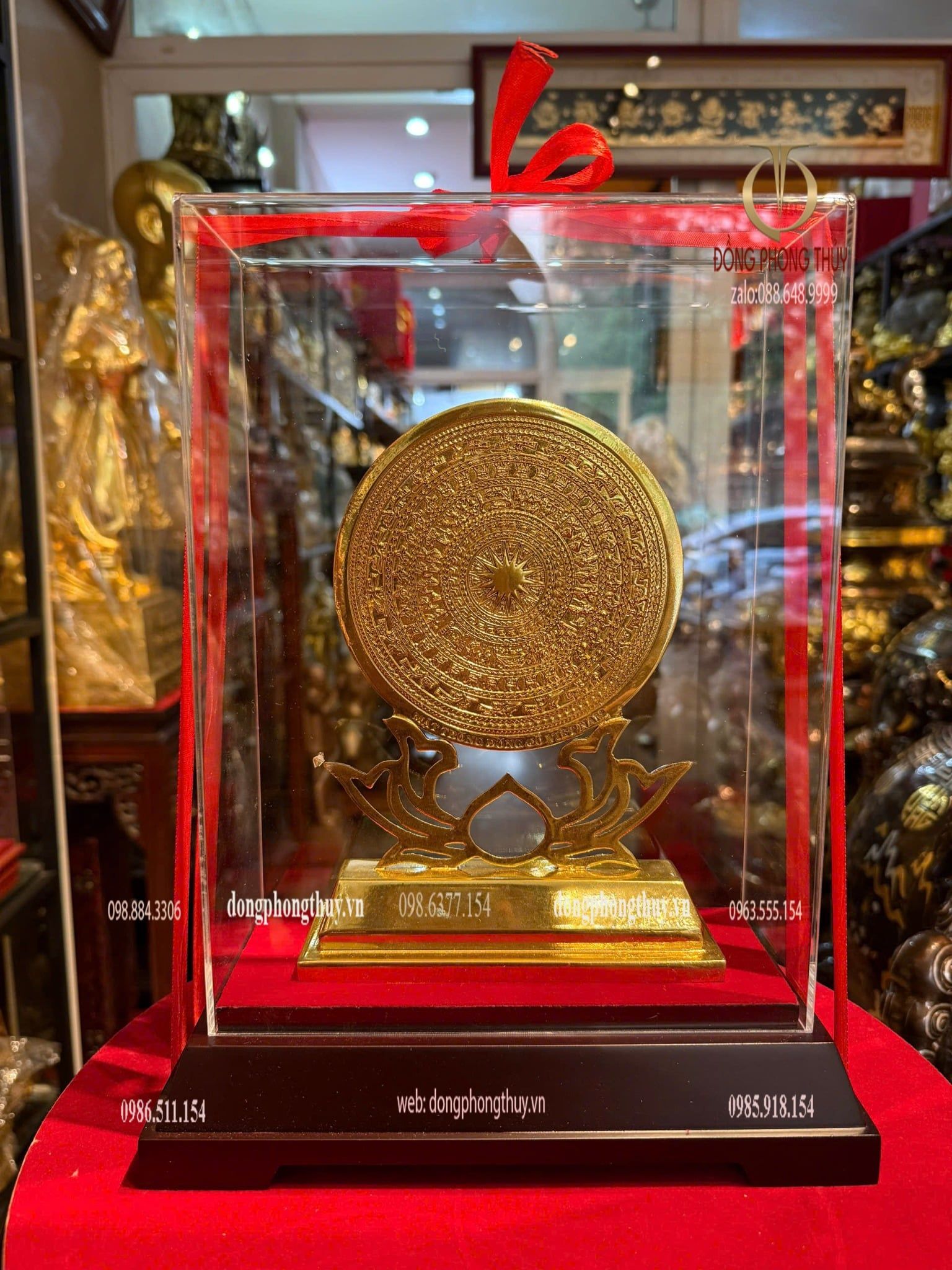 Trống đồng 13cm bằng đồng dát vàng