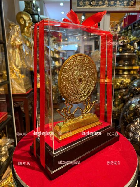 Trống đồng 13cm bằng đồng dát vàng