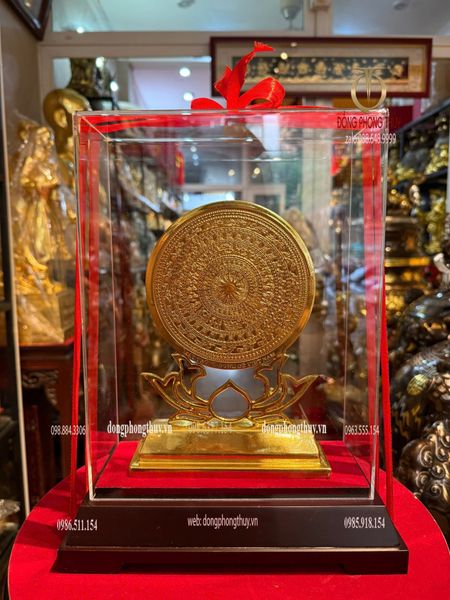 Trống đồng 13cm bằng đồng dát vàng