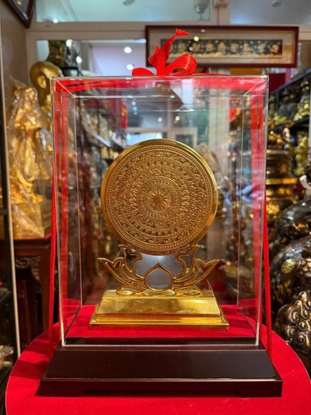 Trống đồng 13cm bằng đồng dát vàng