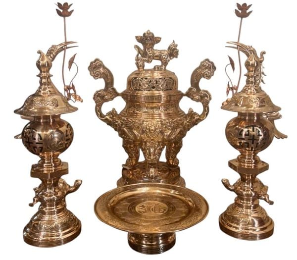 Bộ đỉnh đồng đỏ ngũ sự 65cm 48kg