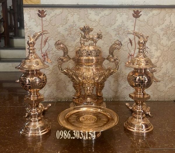 Bộ đỉnh đồng đỏ ngũ sự 65cm 48kg