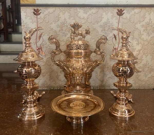 Bộ đỉnh đồng đỏ ngũ sự 65cm 48kg