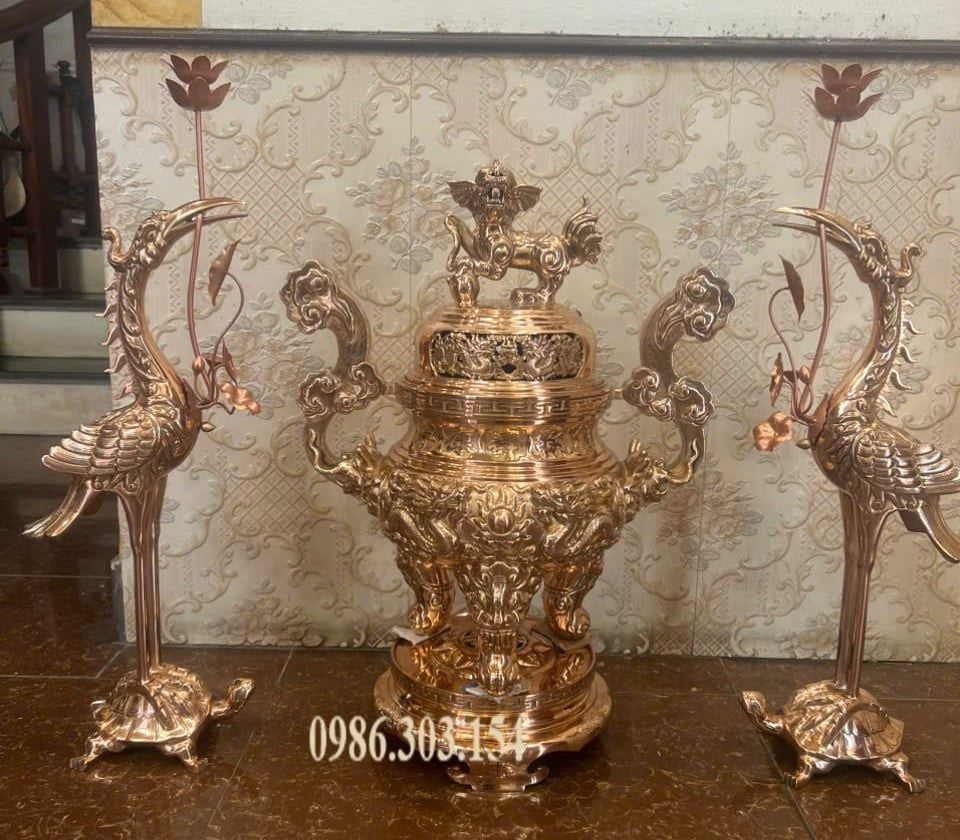 Bộ đỉnh đồng đỏ ngũ sự 65cm 48kg