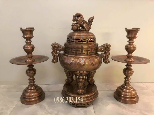 Bộ đỉnh đồng đỏ tai cui ngũ sự 60-70cm
