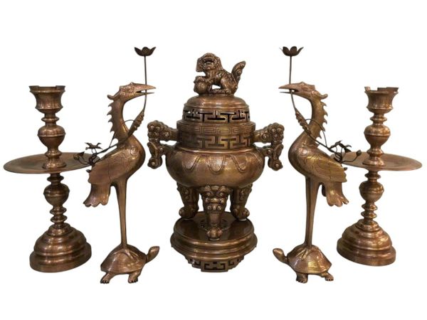 Bộ đỉnh đồng đỏ tai cui ngũ sự 60-70cm