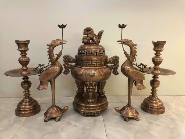 Bộ đỉnh đồng đỏ tai cui ngũ sự 60-70cm