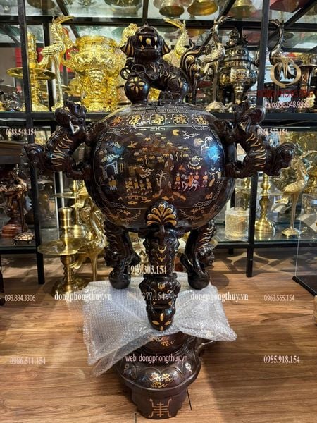 Đỉnh thất lân vờn cầu khảm tam khí cao 1m2