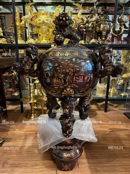 Đỉnh thất lân vờn cầu khảm tam khí cao 1m2