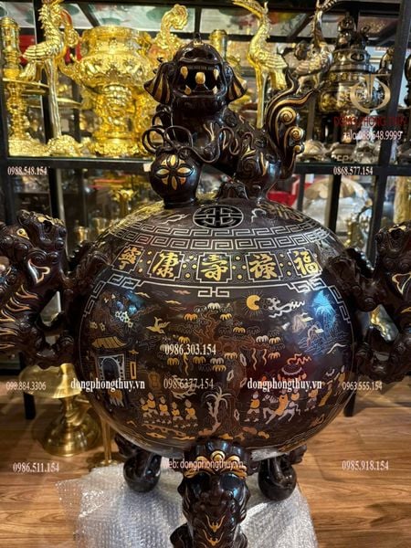 Đỉnh thất lân vờn cầu khảm tam khí cao 1m2