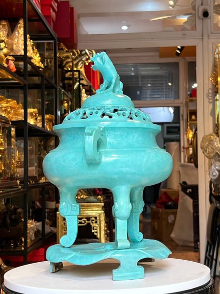 Đỉnh đốt trầm bằng đồng patina xanh ngọc lục bích