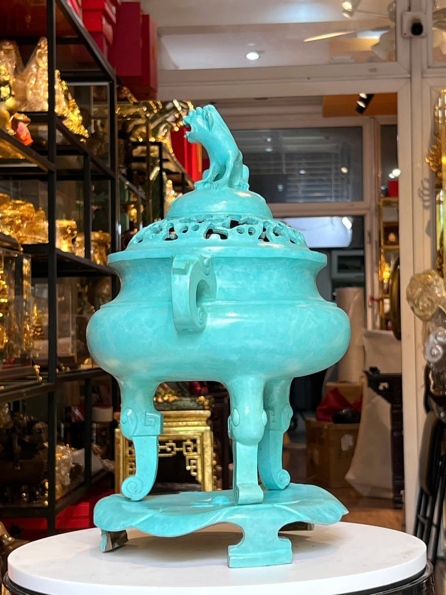 Đỉnh đốt trầm bằng đồng patina xanh ngọc lục bích