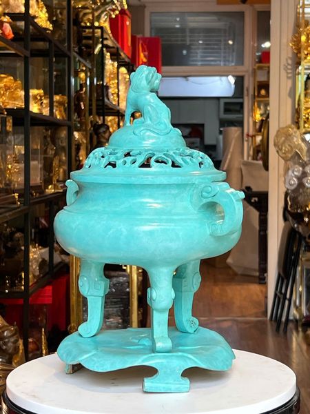 Đỉnh đốt trầm bằng đồng patina xanh ngọc lục bích